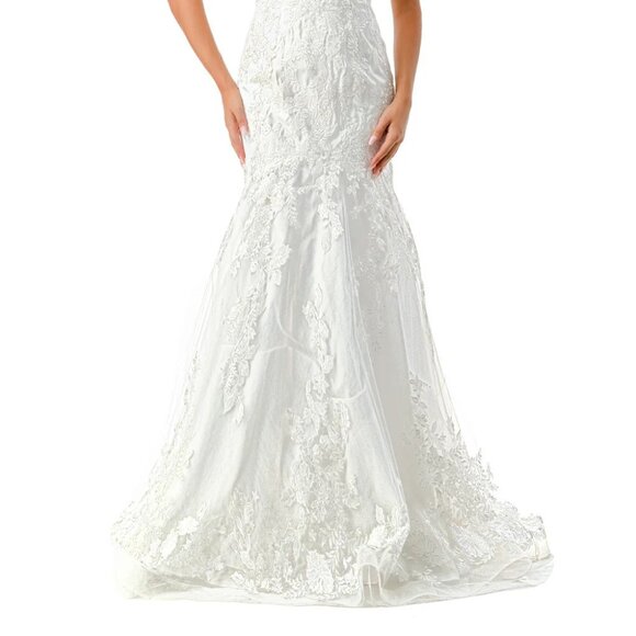 New Off White Long Mermaid Wedding Dress w/ Floral Lace Embroidery TC MS0021 - Picture 5 of 8